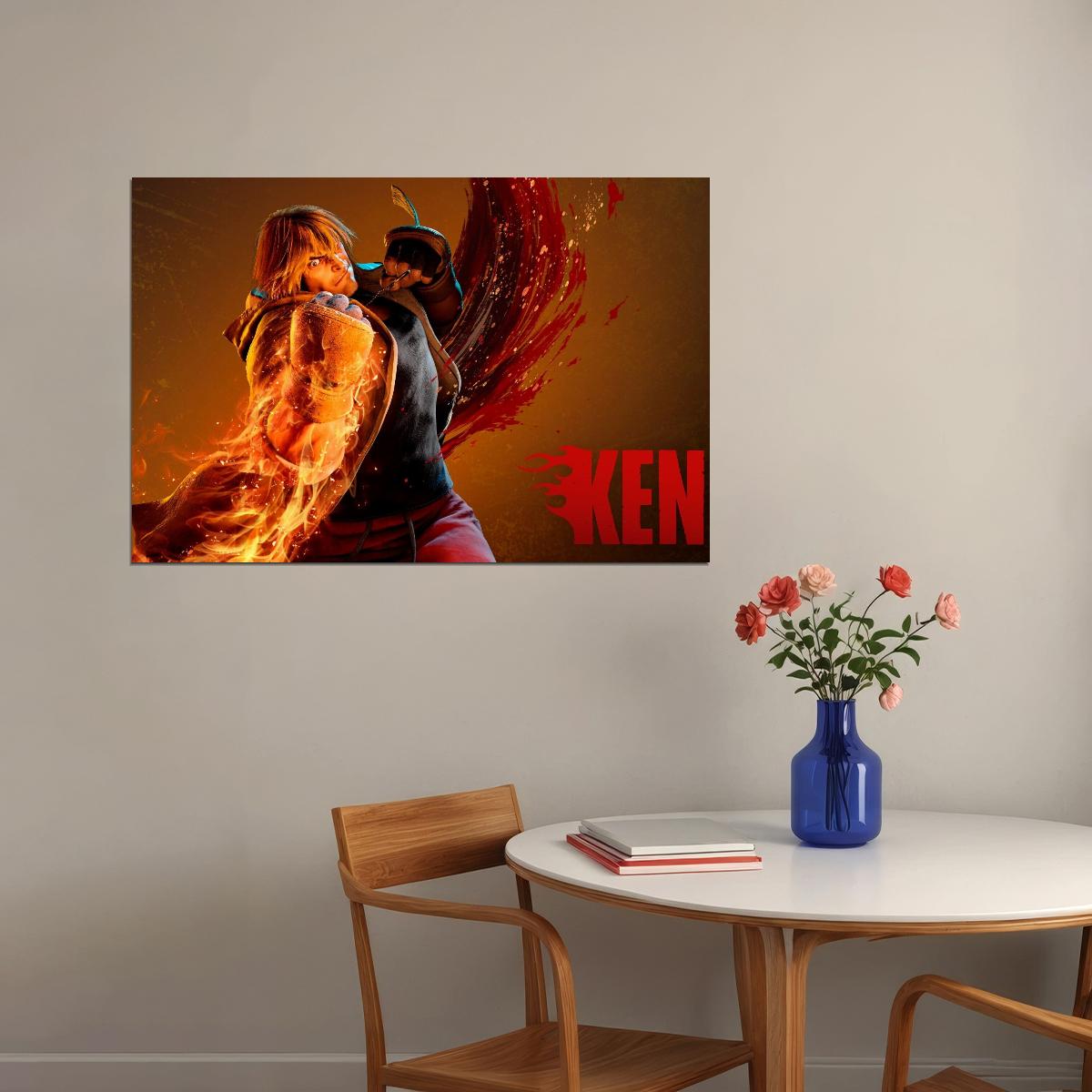 Street Fighter Ken Fighting Video Game Poster Gamer Wall Art