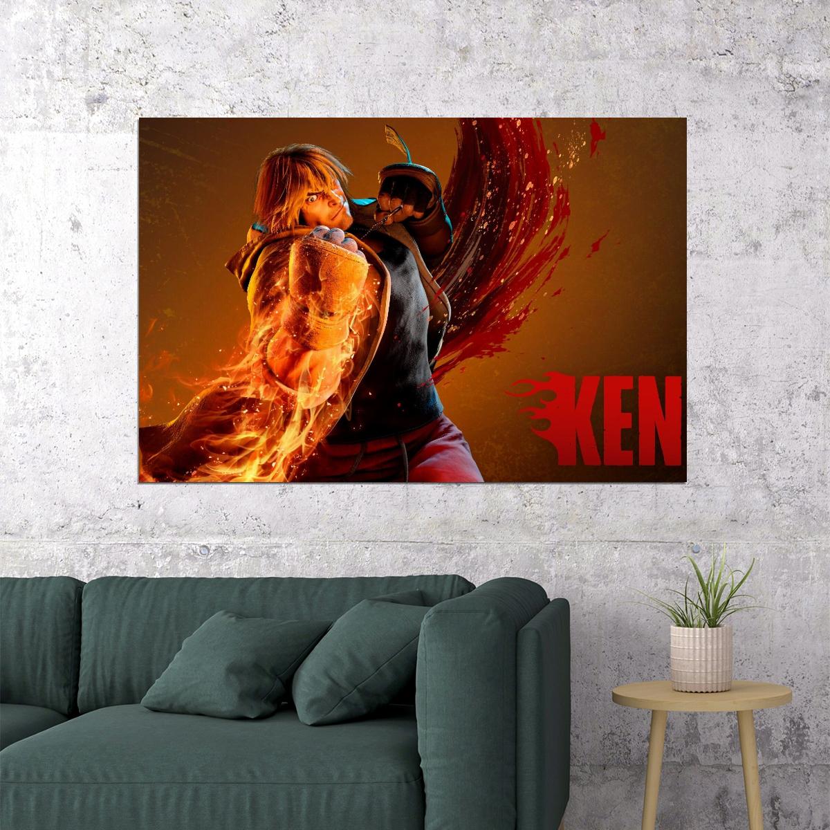 Street Fighter Ken Fighting Video Game Poster Gamer Wall Art