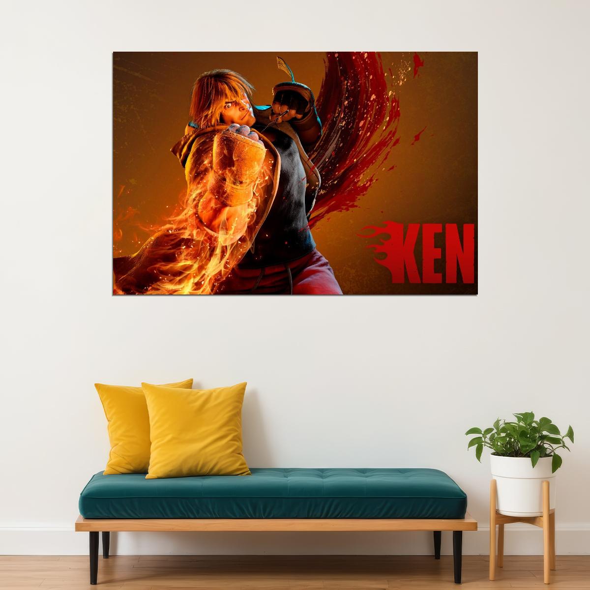 Street Fighter Ken Fighting Video Game Poster Gamer Wall Art