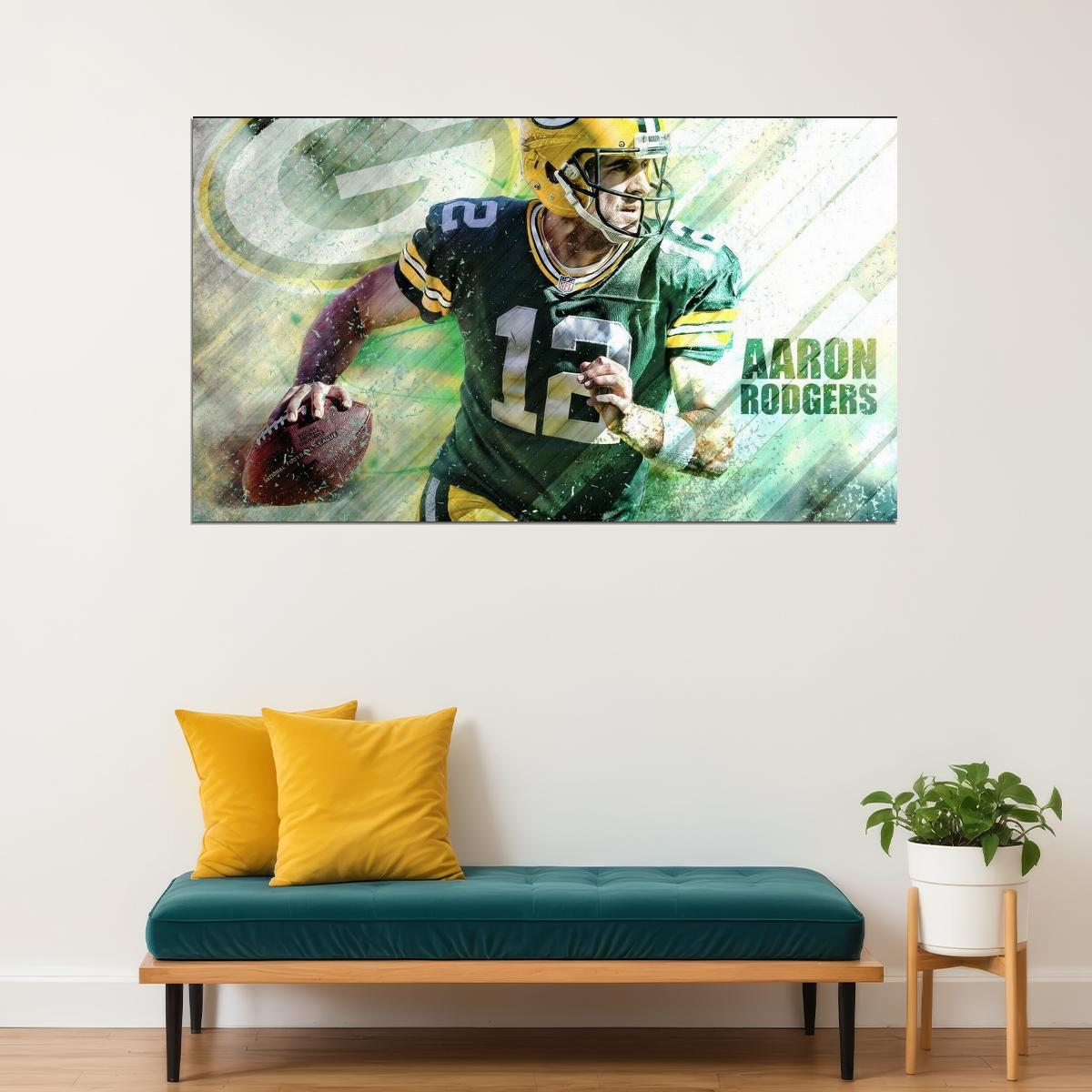 Aaron Rodgers Football Poster Nfl Quarterback Wall Art Sports Print - xonomax