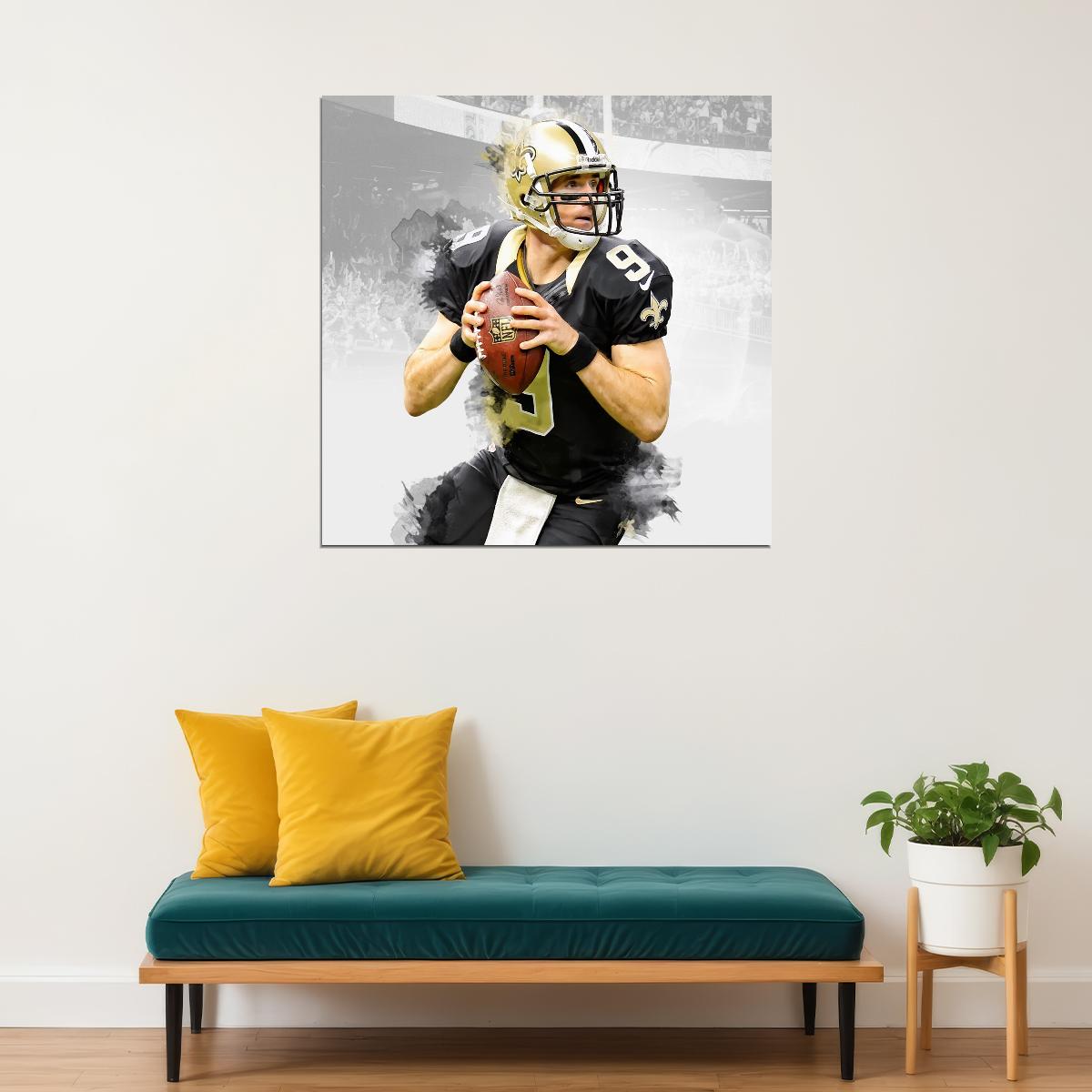 New Orleans Saints Drew Brees Nfl Poster Famous Quarterback Motivational Sports Print