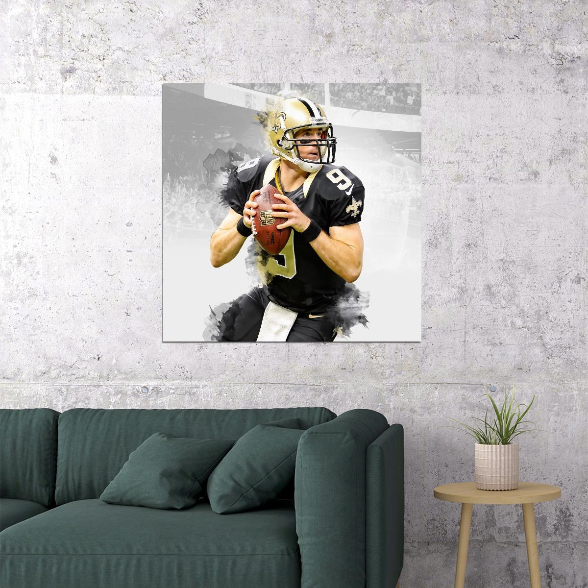 New Orleans Saints Drew Brees Nfl Poster Famous Quarterback Motivational Sports Print