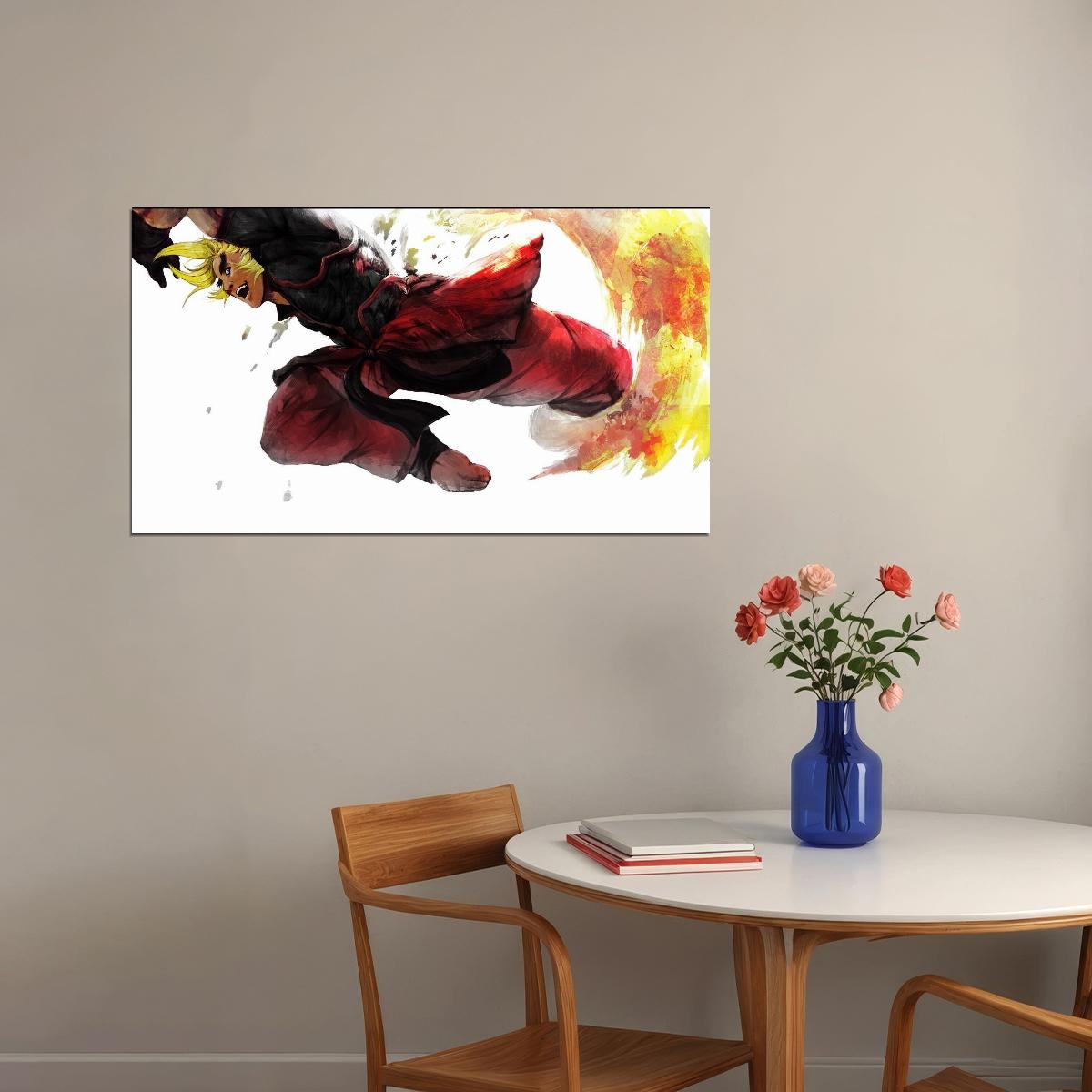 Street Fighter Ken Fighting Video Game Poster Gamer Wall Art