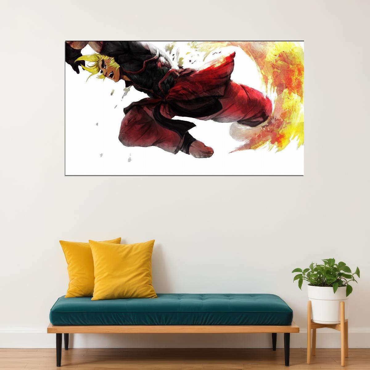 Street Fighter Ken Fighting Video Game Poster Gamer Wall Art