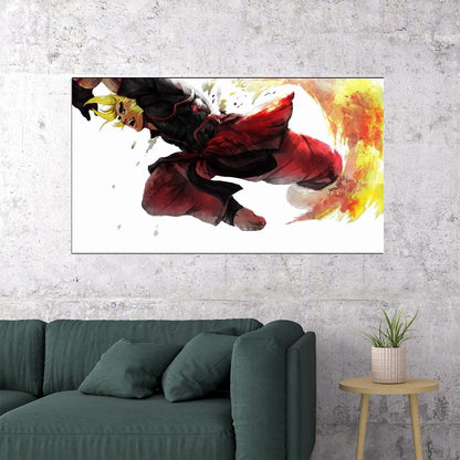 Street Fighter Ken Fighting Video Game Poster Gamer Wall Art