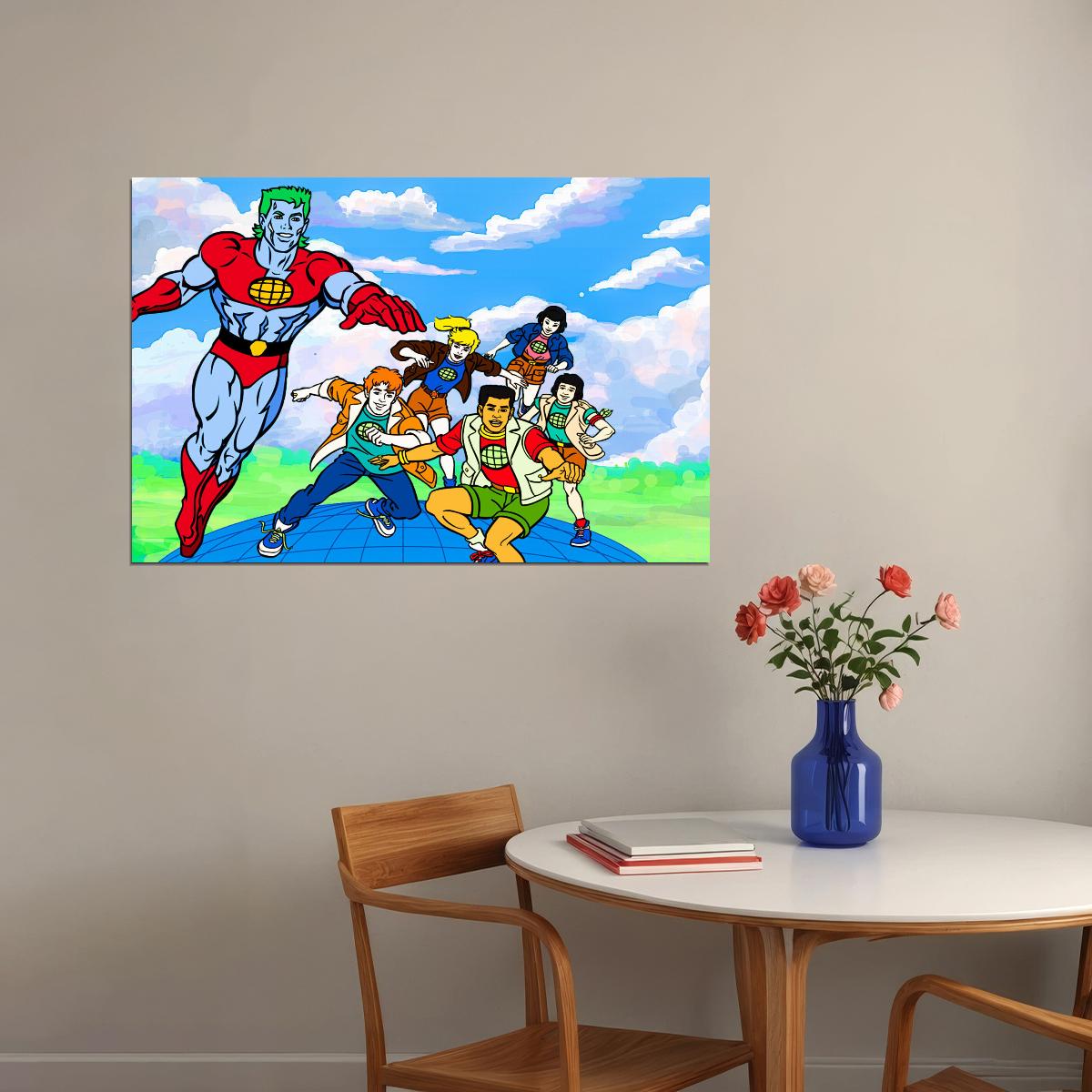 Captain Planet Poster Superhero Wall Art Animated Series Print