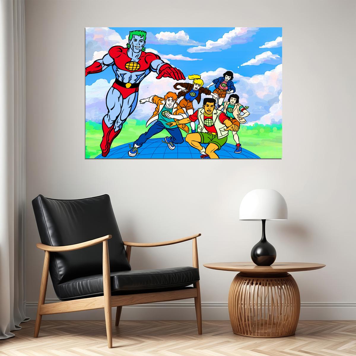 Captain Planet Poster Superhero Wall Art Animated Series Print