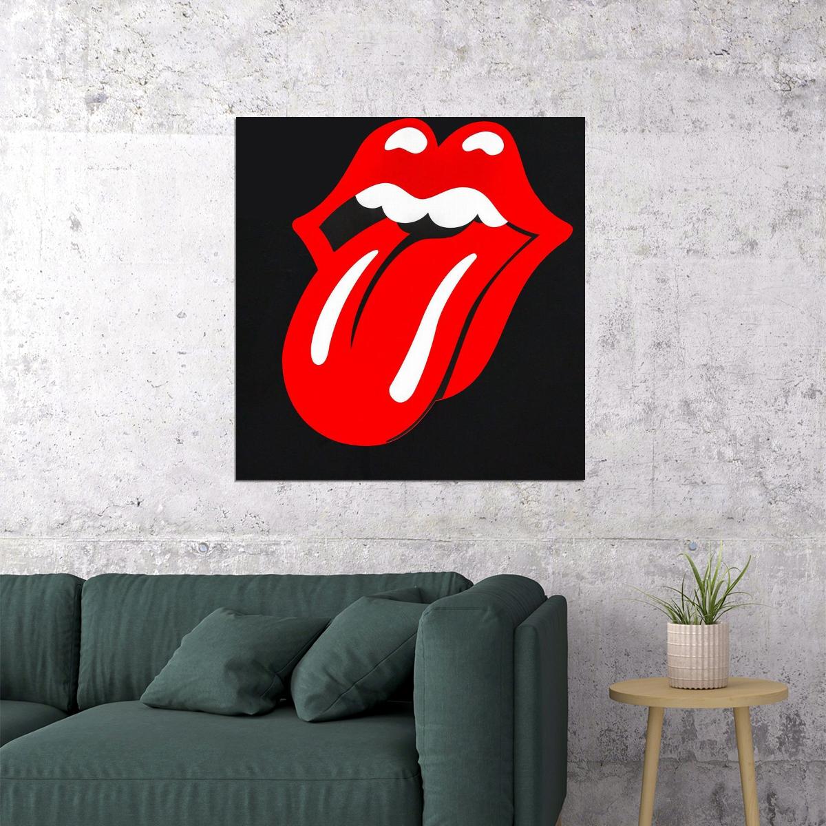 Rolling Stones Logo Music Poster Iconic Tongue Design 1970s Rock Wall Art