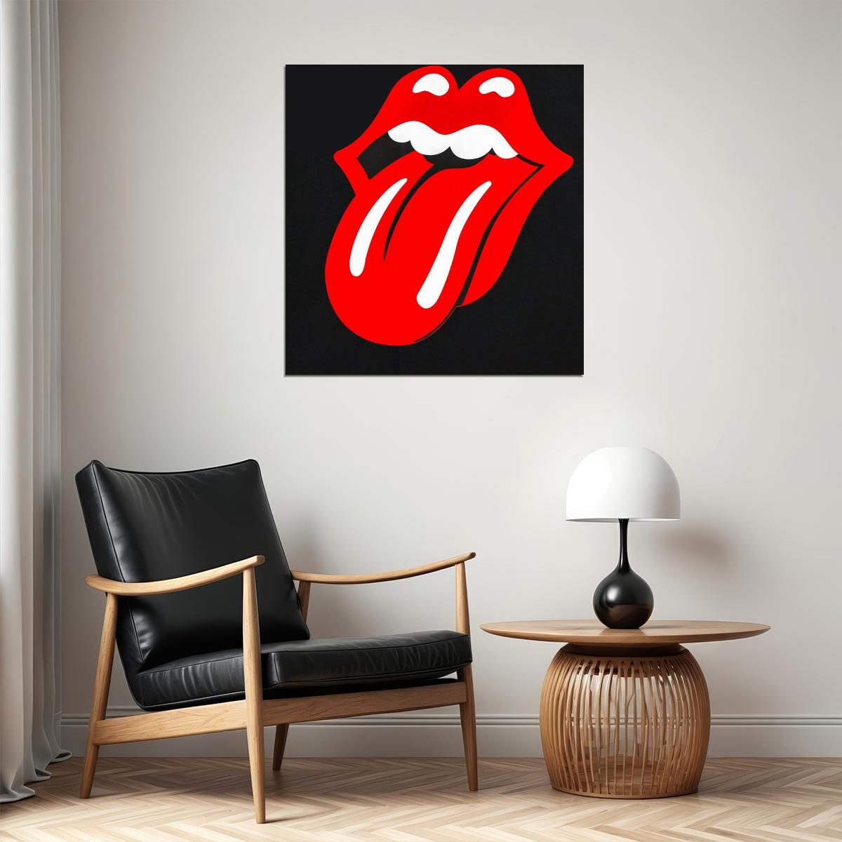 Rolling Stones Logo Music Poster Iconic Tongue Design 1970s Rock Wall Art