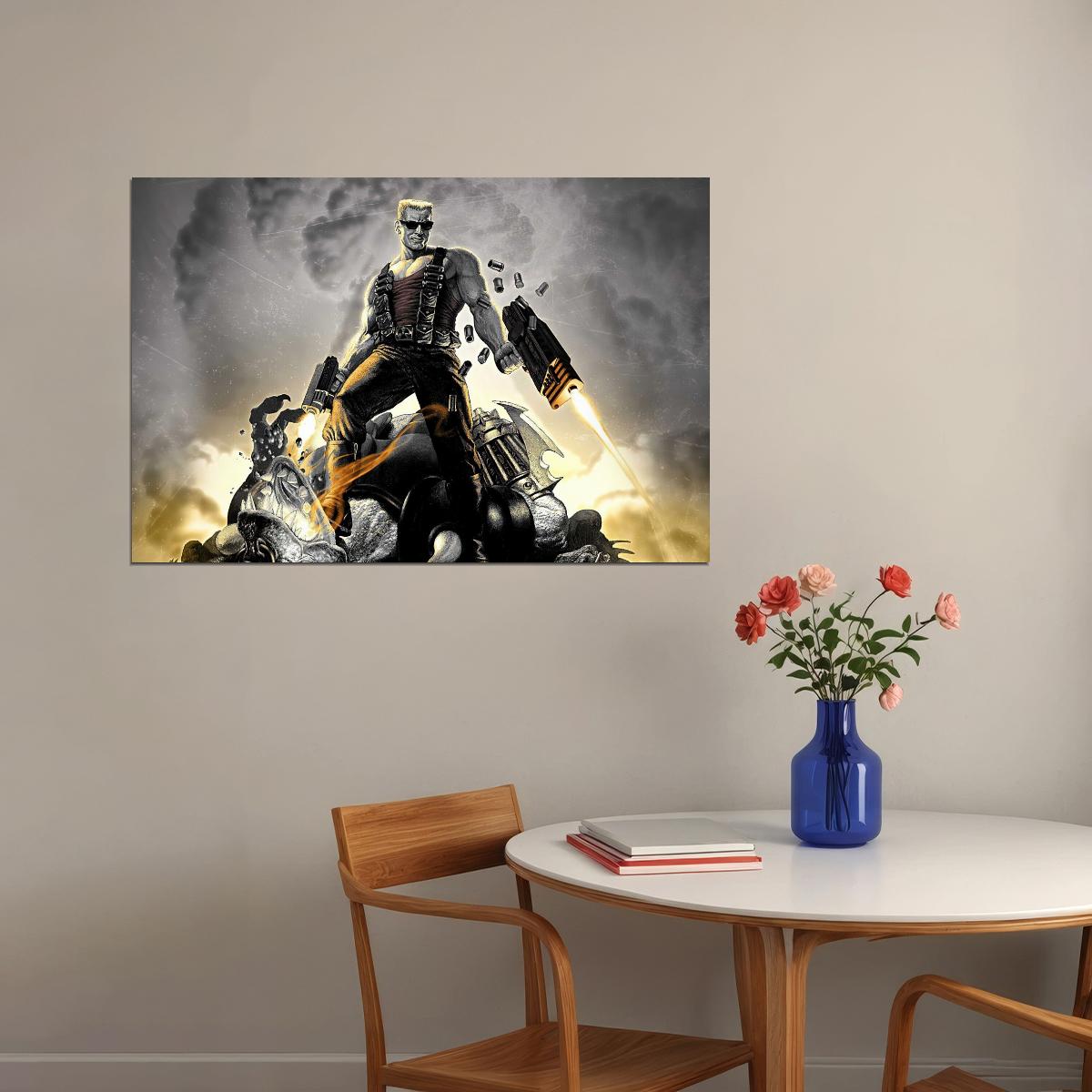 Duke Nukem Video Game Poster Classic Gaming Wall Art Action Hero Print