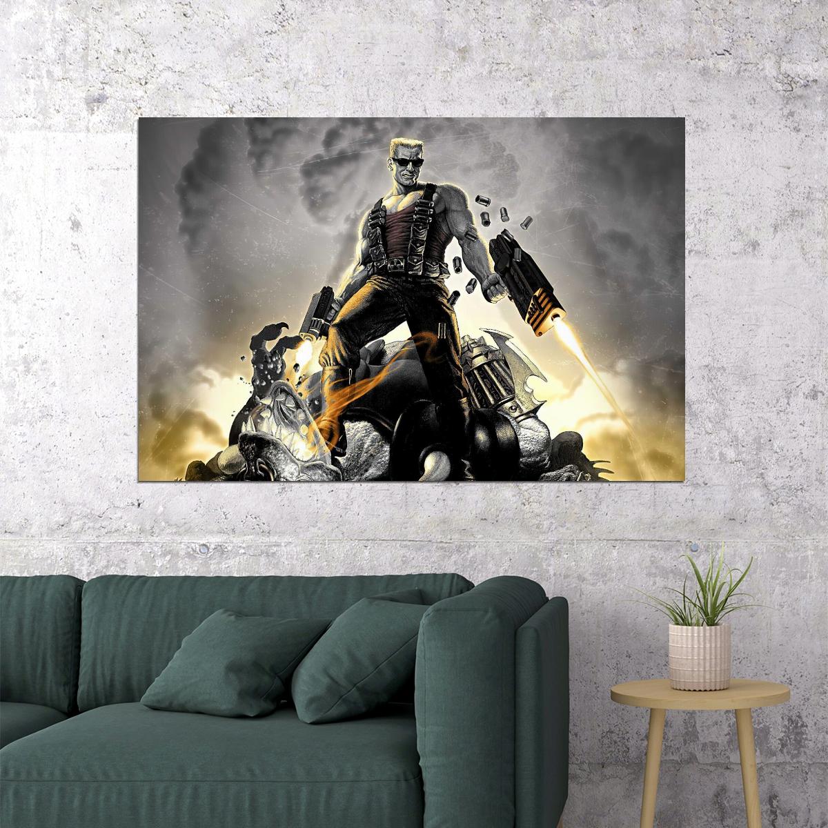 Duke Nukem Video Game Poster Classic Gaming Wall Art Action Hero Print