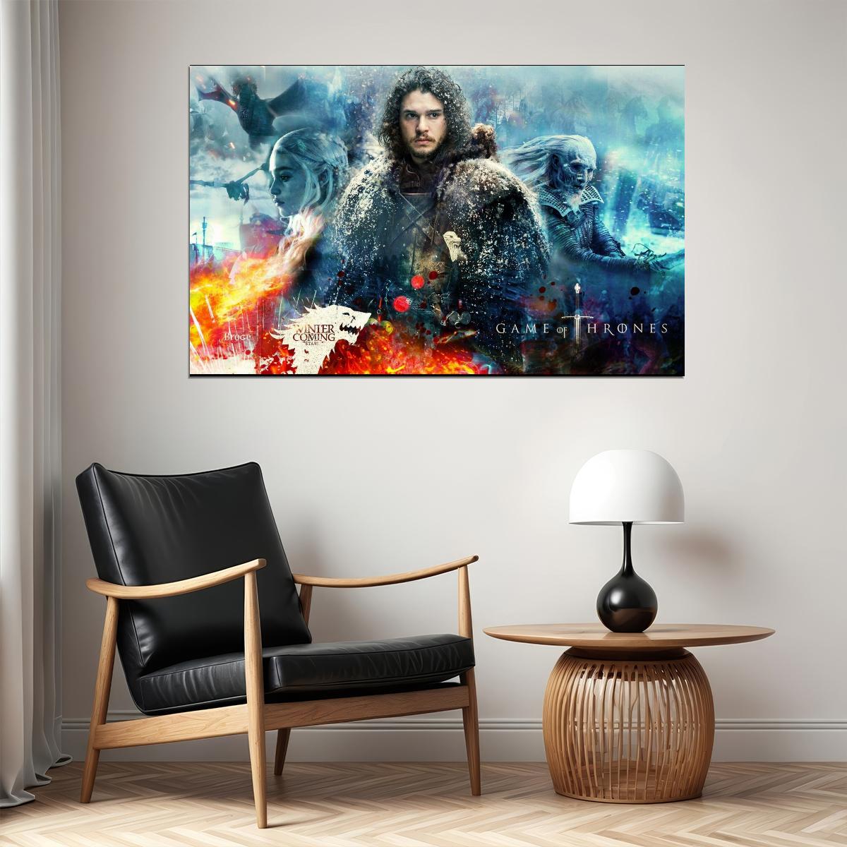 Game Of Thrones Jon Snow Tv Series Poster Fantasy Drama Wall Art Hbo Show Print - xonomax