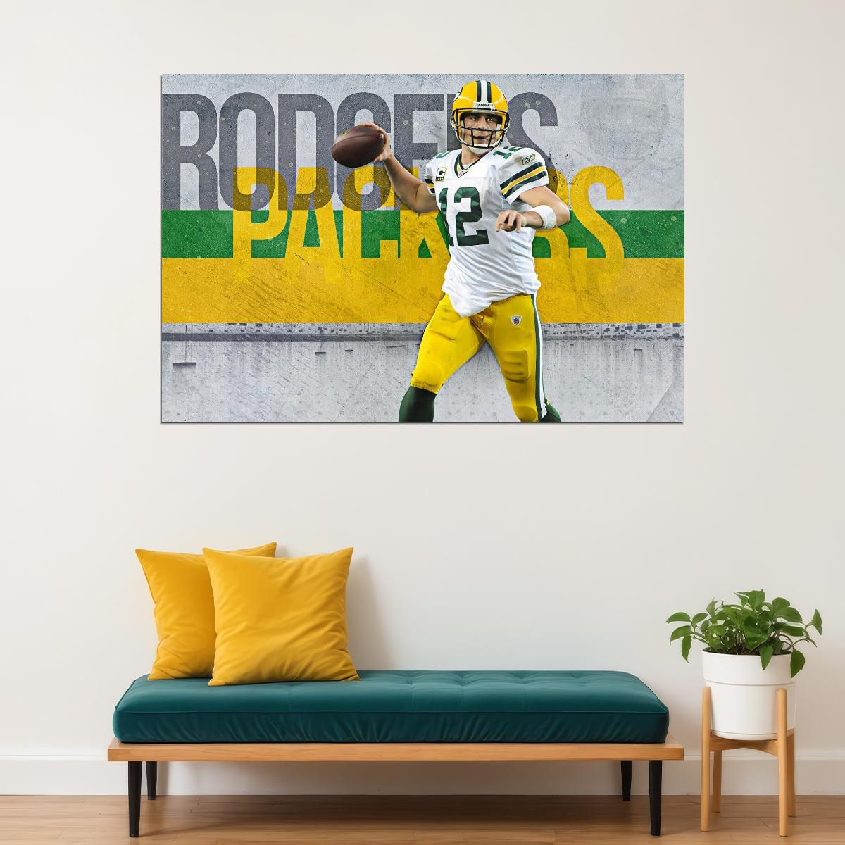 Aaron Rodgers Football Poster Nfl Quarterback Wall Art Sports Print - xonomax