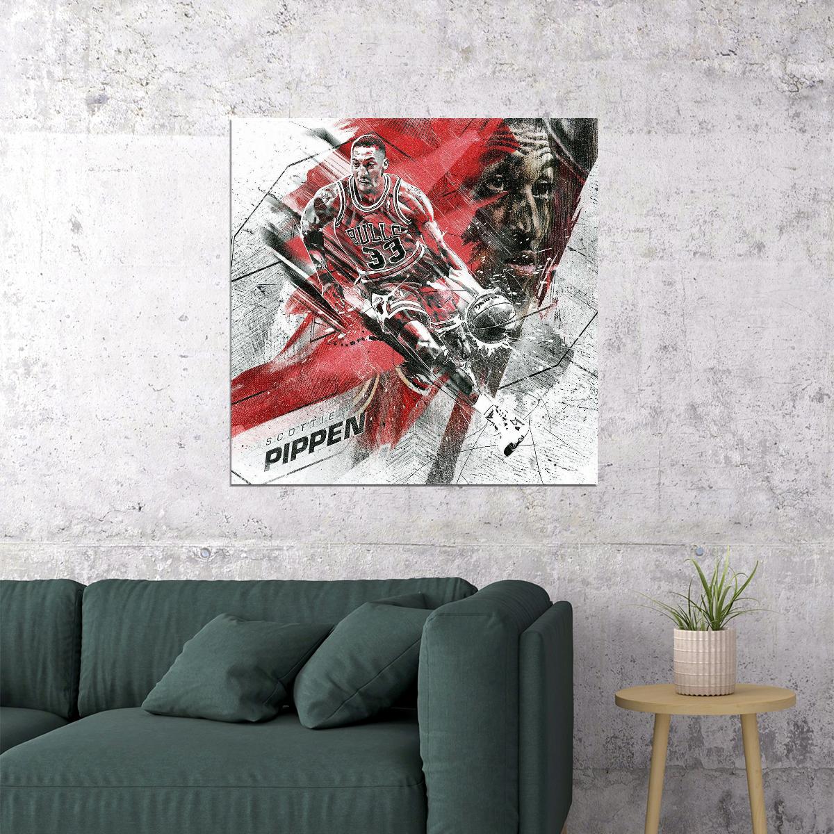 Scottie Pippen Nba Poster Famous Basketball Star Motivational Sports Print