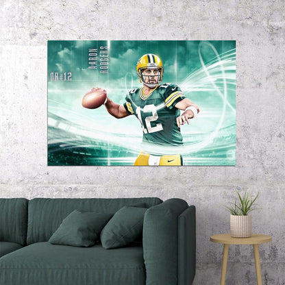 Aaron Rodgers Football Poster Nfl Quarterback Wall Art Sports Print