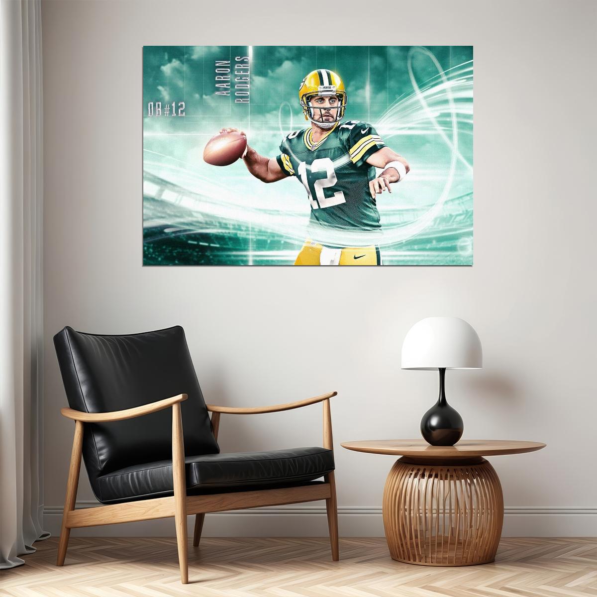 Aaron Rodgers Football Poster Nfl Quarterback Wall Art Sports Print