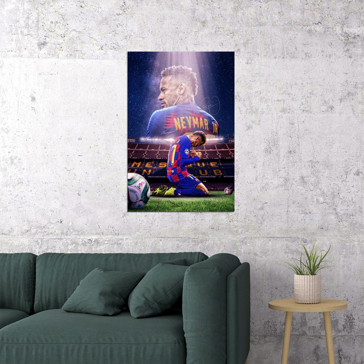 Neymar Soccer Poster Famous Football Player Wall Art Motivational Sports Print