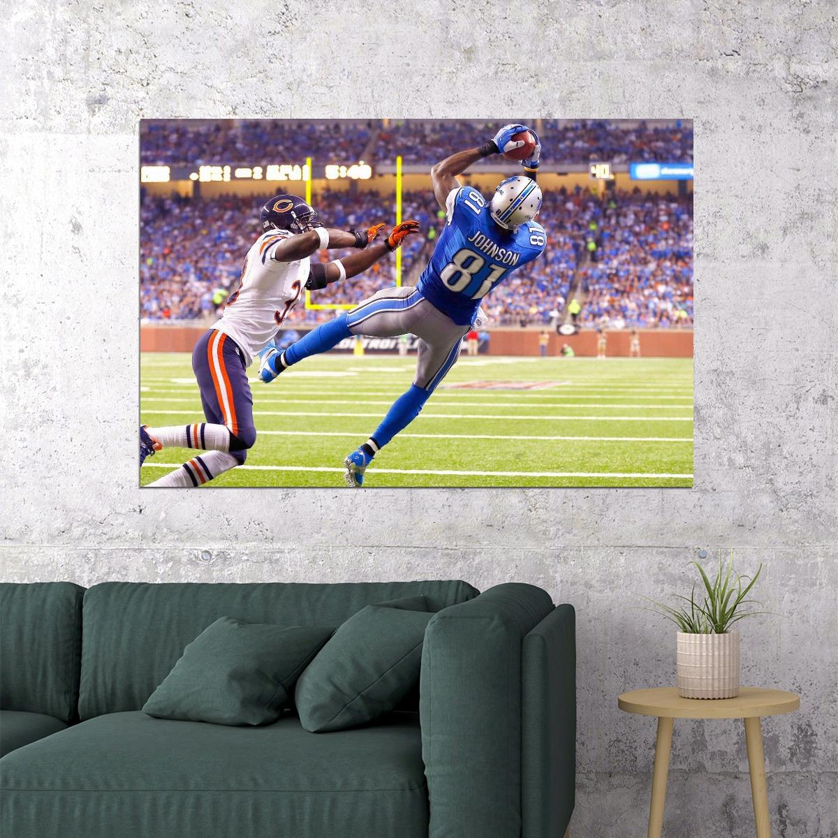 Calvin Johnson Football Poster Nfl Star Wall Art Detroit Lions Sports Print