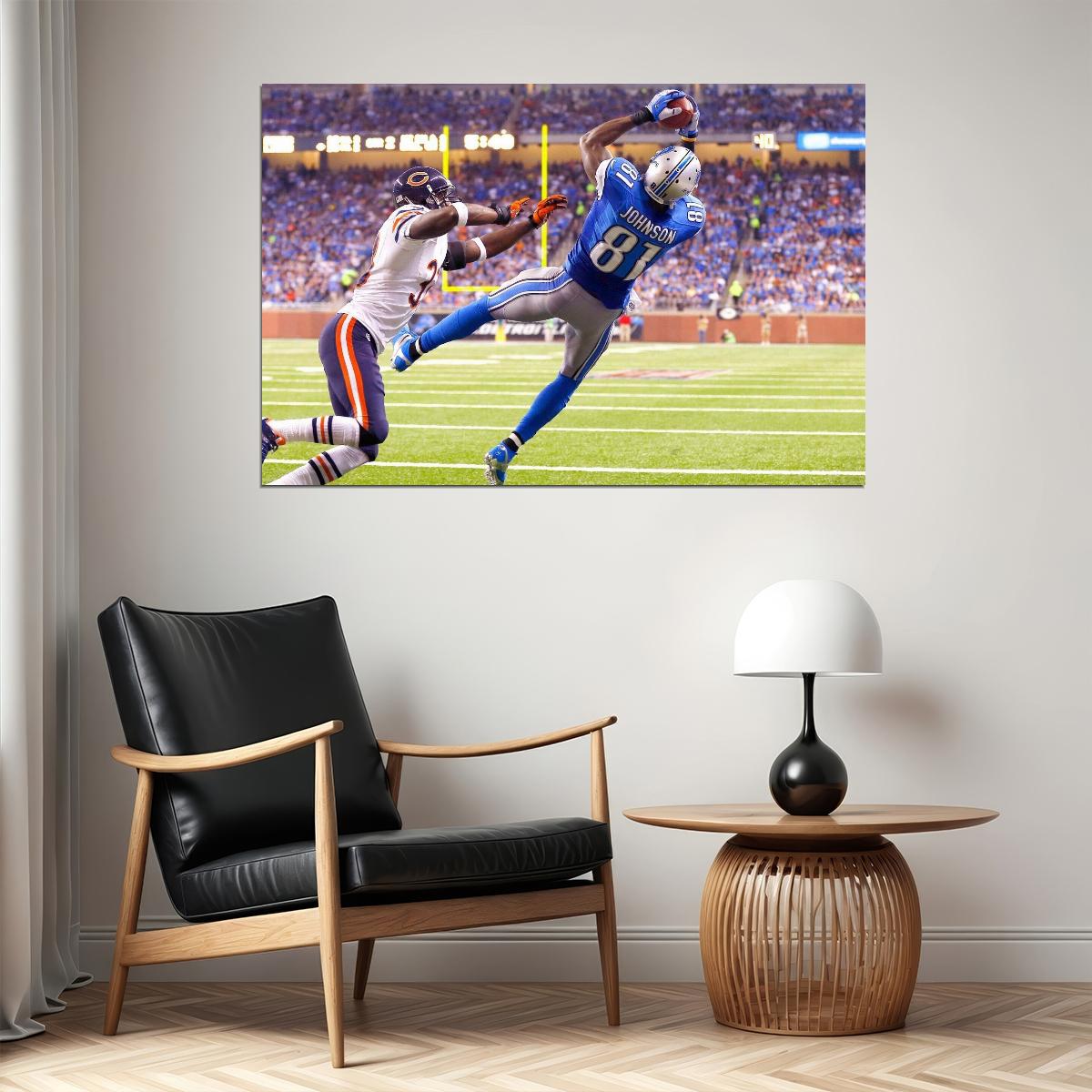 Calvin Johnson Football Poster Nfl Star Wall Art Detroit Lions Sports Print