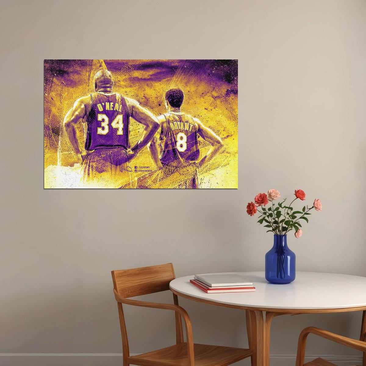 Shaquille O'neal & Kobe Bryant Nba Basketball Poster Legendary Duo Motivational Sports Print