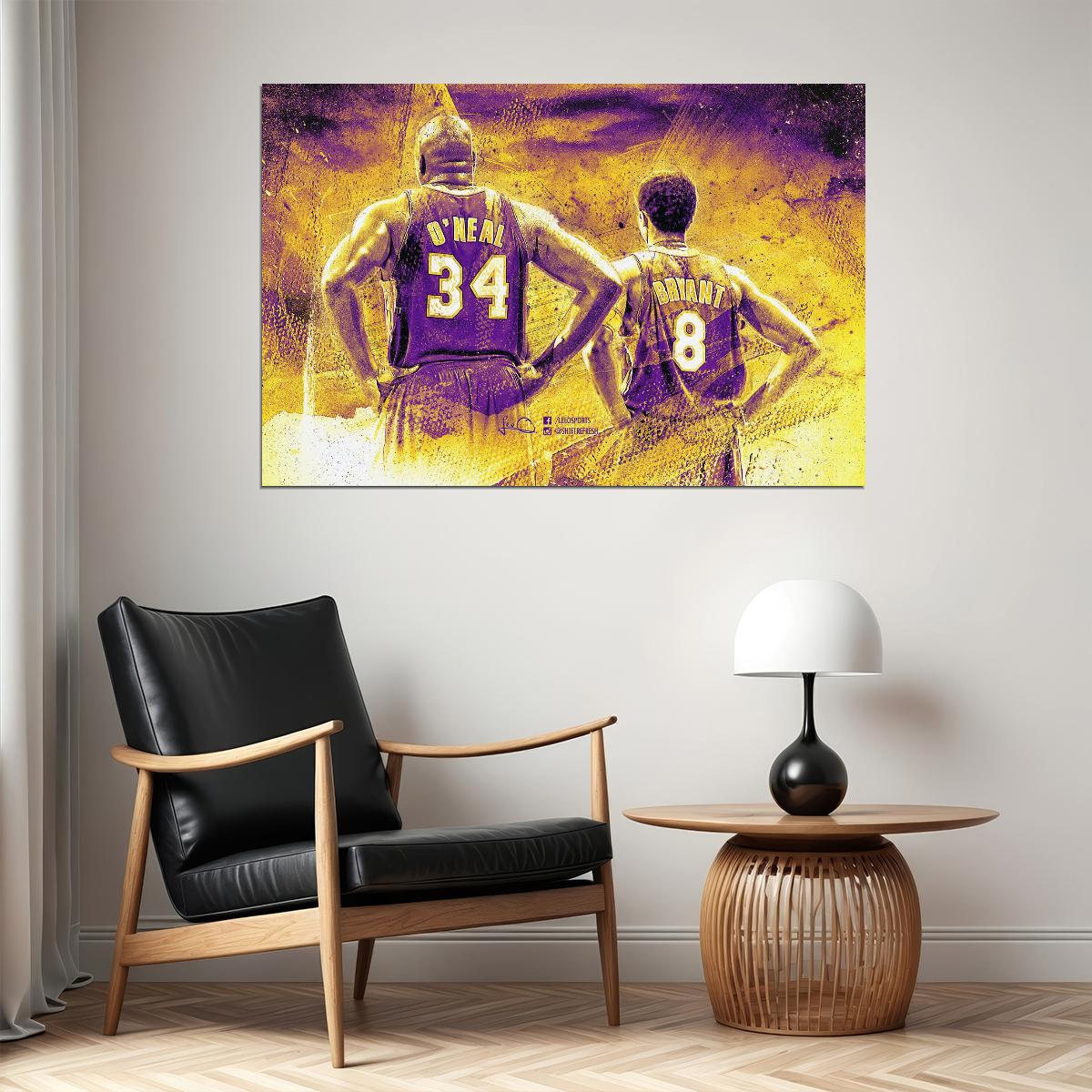 Shaquille O'neal & Kobe Bryant Nba Basketball Poster Legendary Duo Motivational Sports Print