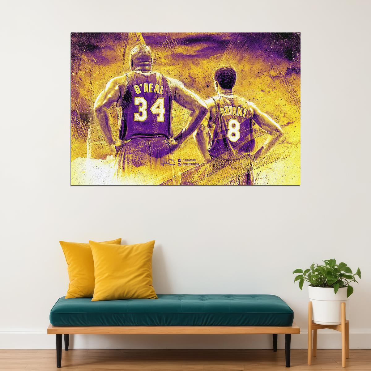 Shaquille O'neal & Kobe Bryant Nba Basketball Poster Legendary Duo Motivational Sports Print