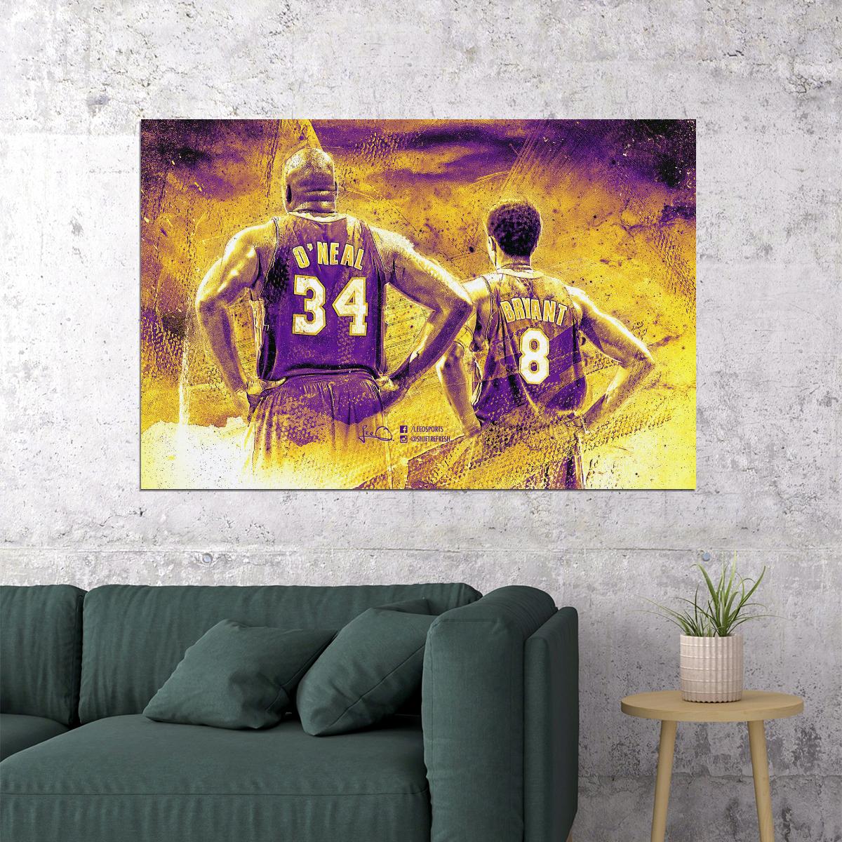 Shaquille O'neal & Kobe Bryant Nba Basketball Poster Legendary Duo Motivational Sports Print