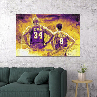 Shaquille O'neal & Kobe Bryant Nba Basketball Poster Legendary Duo Motivational Sports Print