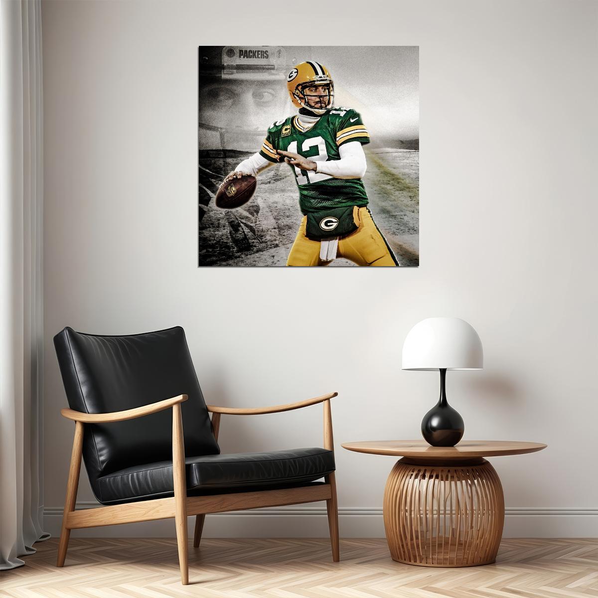 Aaron Rodgers Football Poster Nfl Quarterback Wall Art Sports Print