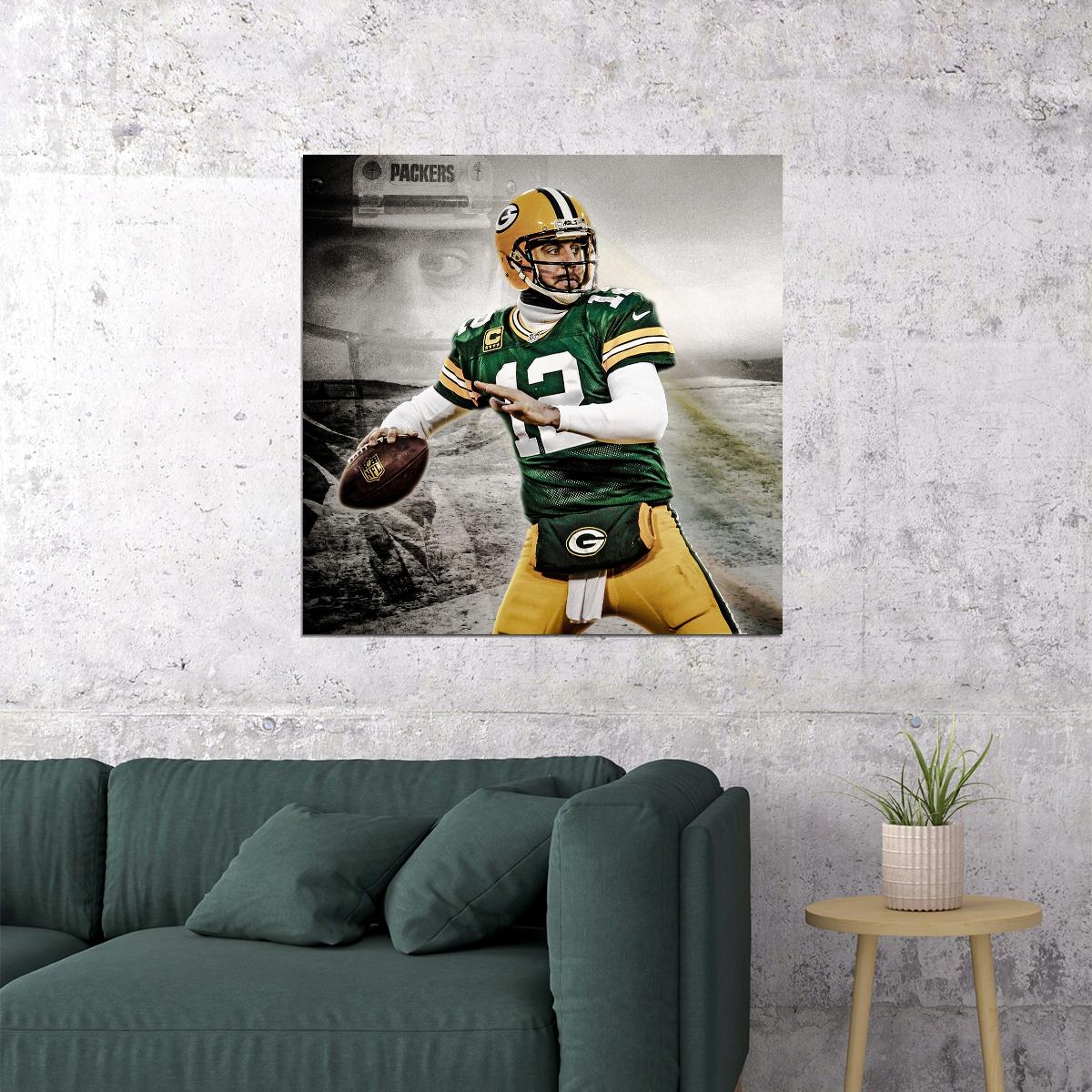 Aaron Rodgers Football Poster Nfl Quarterback Wall Art Sports Print