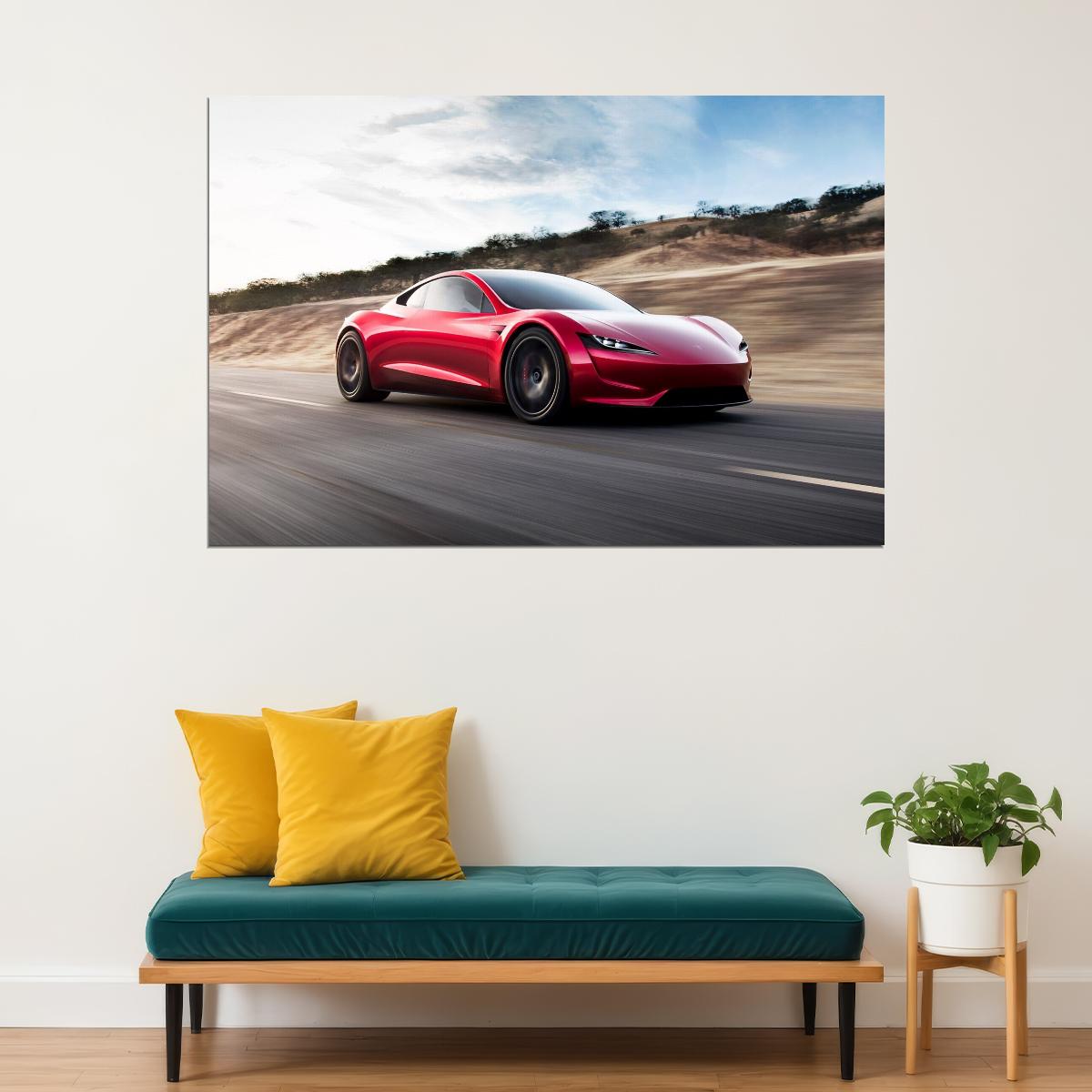 Tesla Sports Car Poster Iconic Electric Vehicle Wall Art