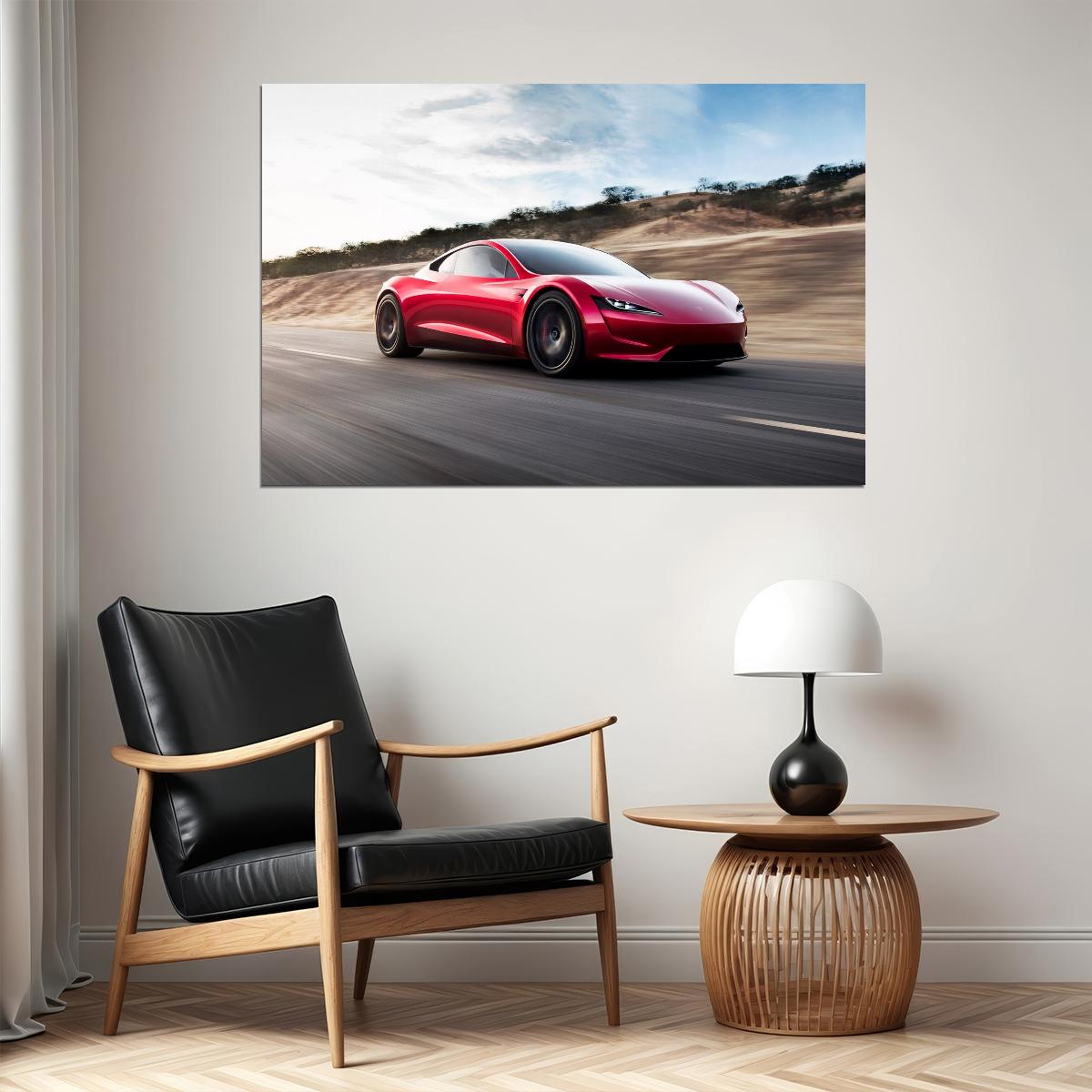 Tesla Sports Car Poster Iconic Electric Vehicle Wall Art