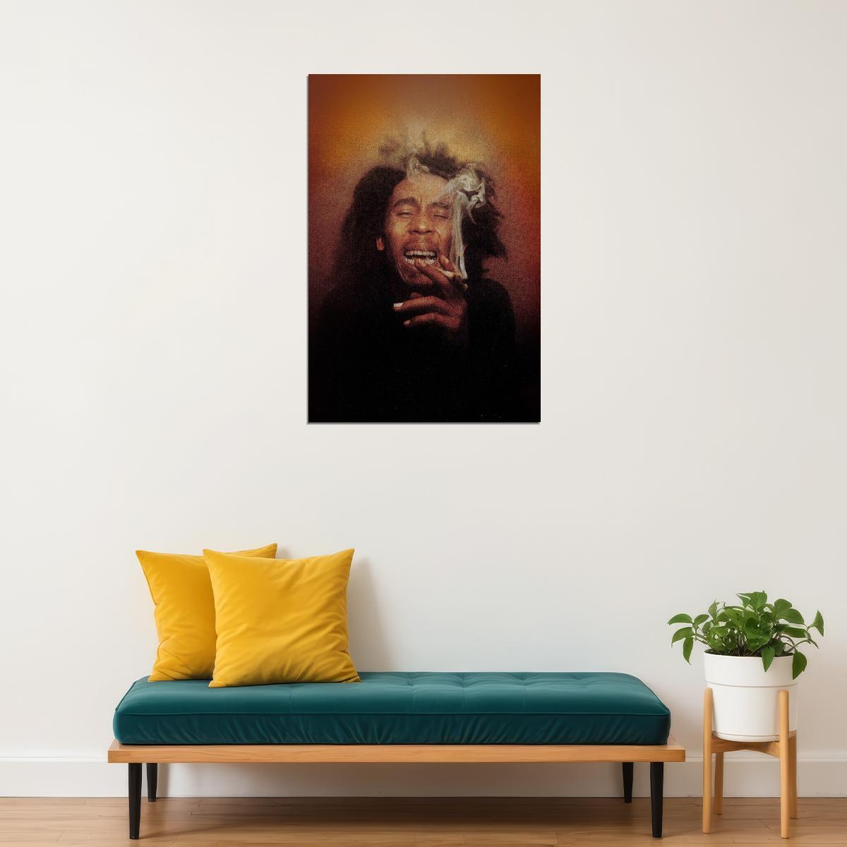 Bob Marley Poster Reggae Music Legend Wall Art Smoking Print