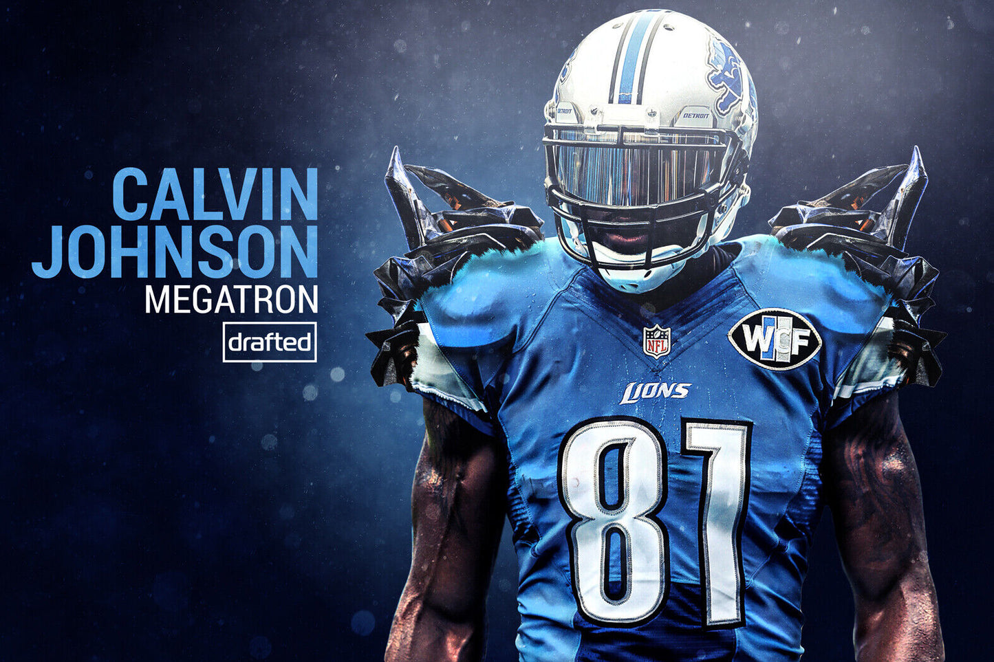 Calvin Johnson Football Poster Nfl Star Wall Art Detroit Lions Sports Print