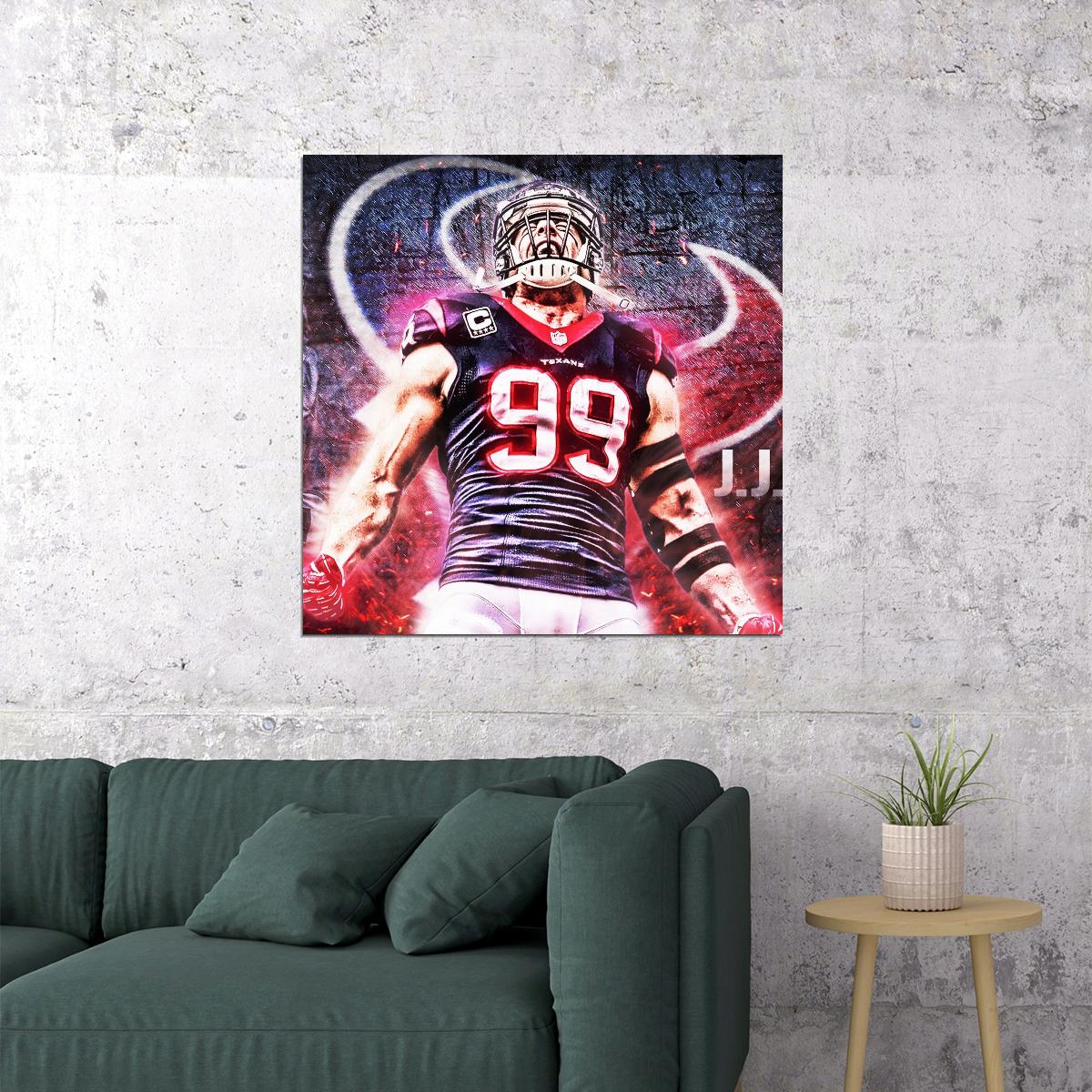 J.j. Watt Football Poster Nfl Star Wall Art Motivational Sports Print