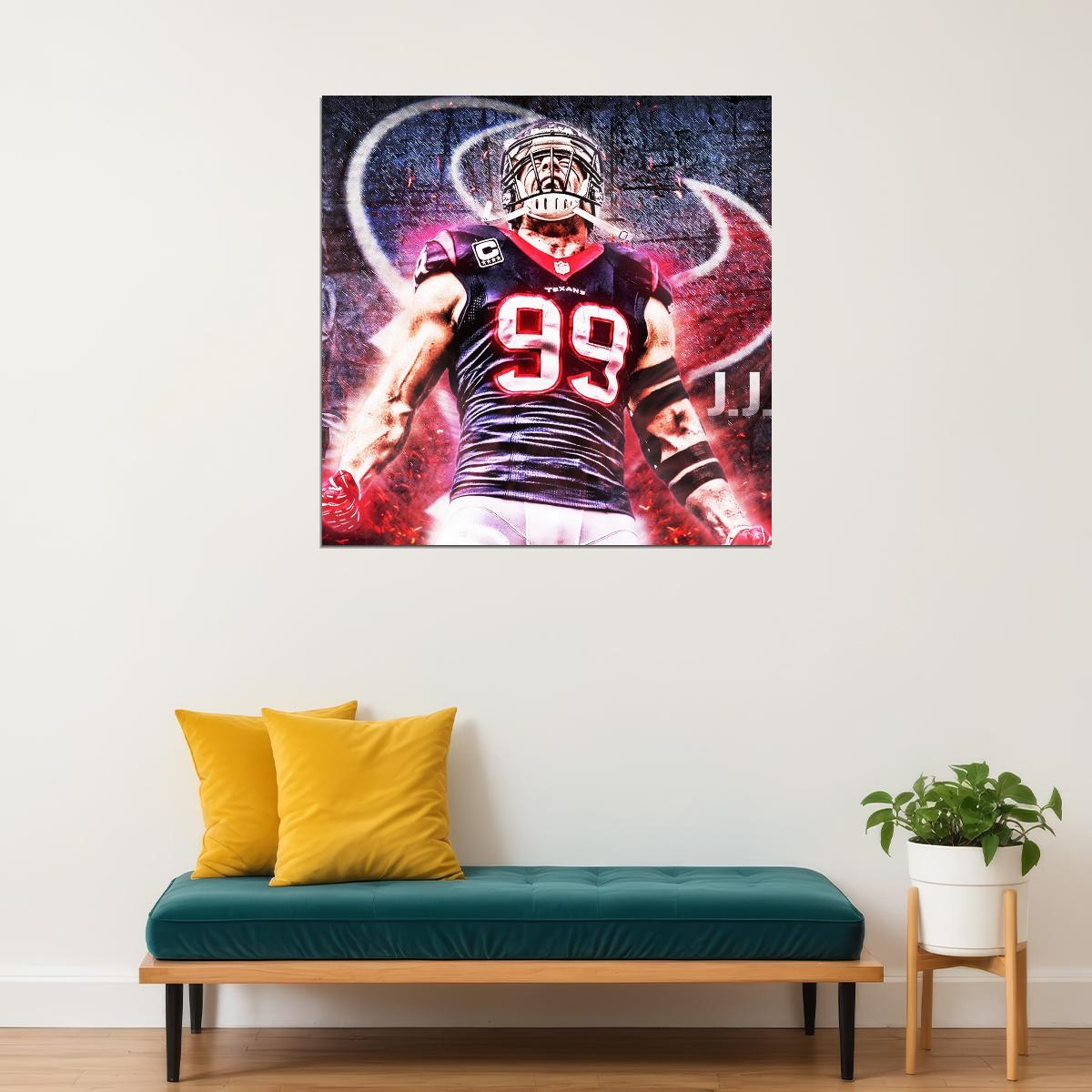 J.j. Watt Football Poster Nfl Star Wall Art Motivational Sports Print