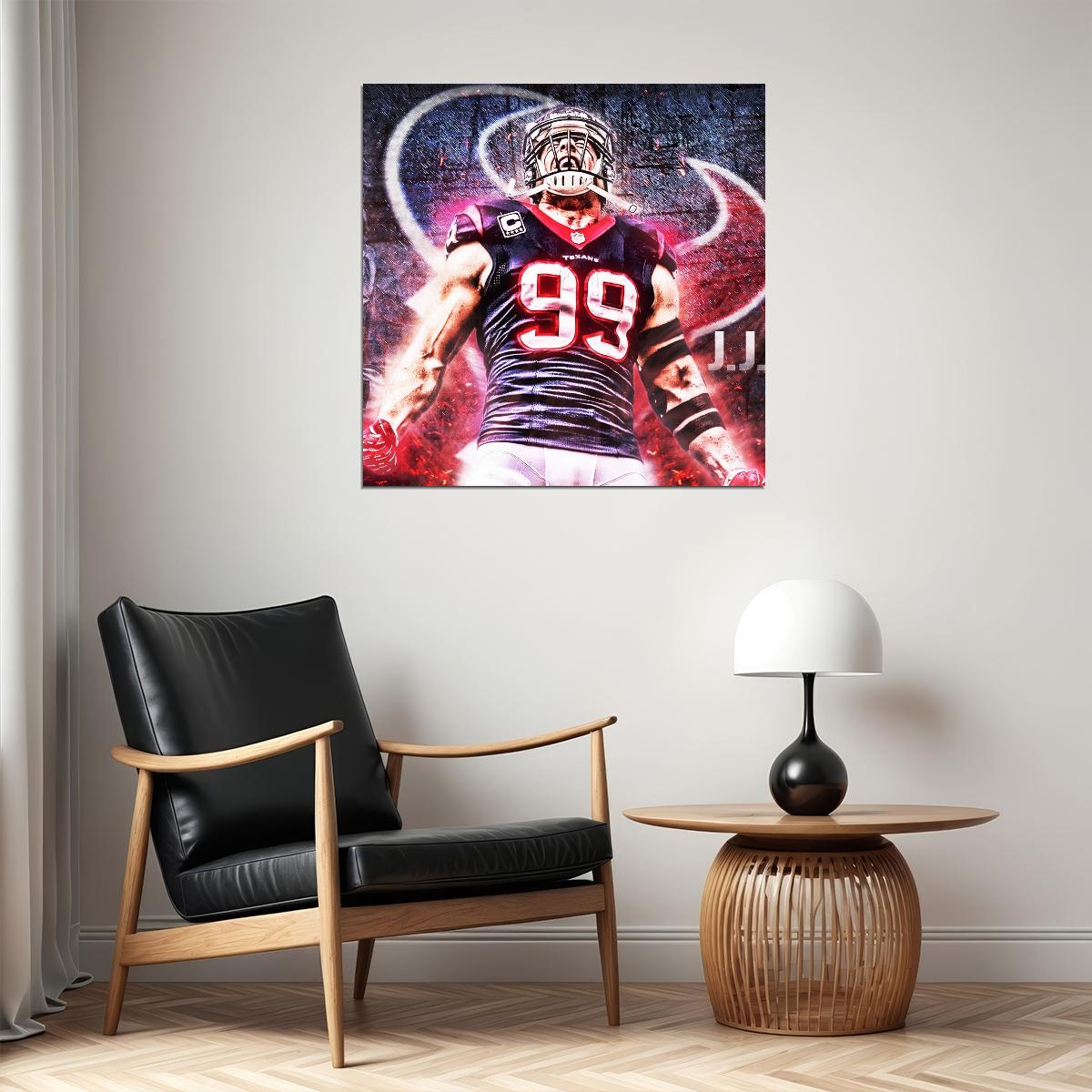 J.j. Watt Football Poster Nfl Star Wall Art Motivational Sports Print