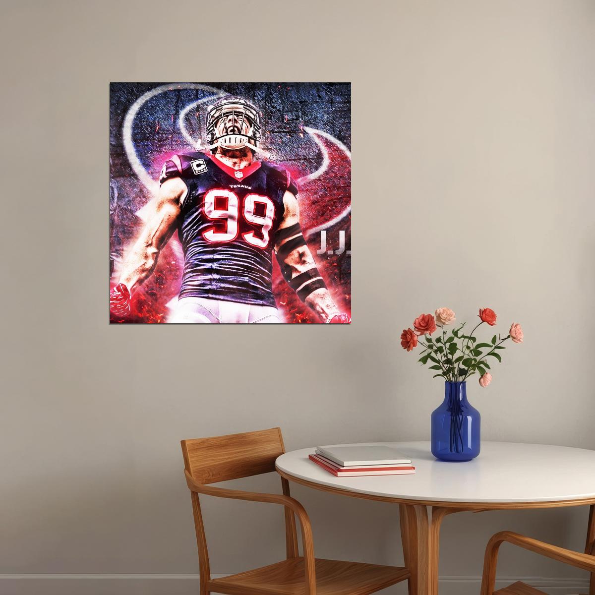 J.j. Watt Football Poster Nfl Star Wall Art Motivational Sports Print