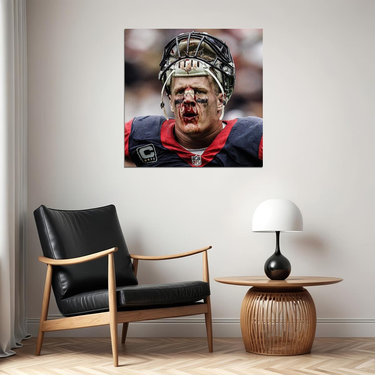 J.j. Watt Football Poster Nfl Star Wall Art Motivational Sports Print