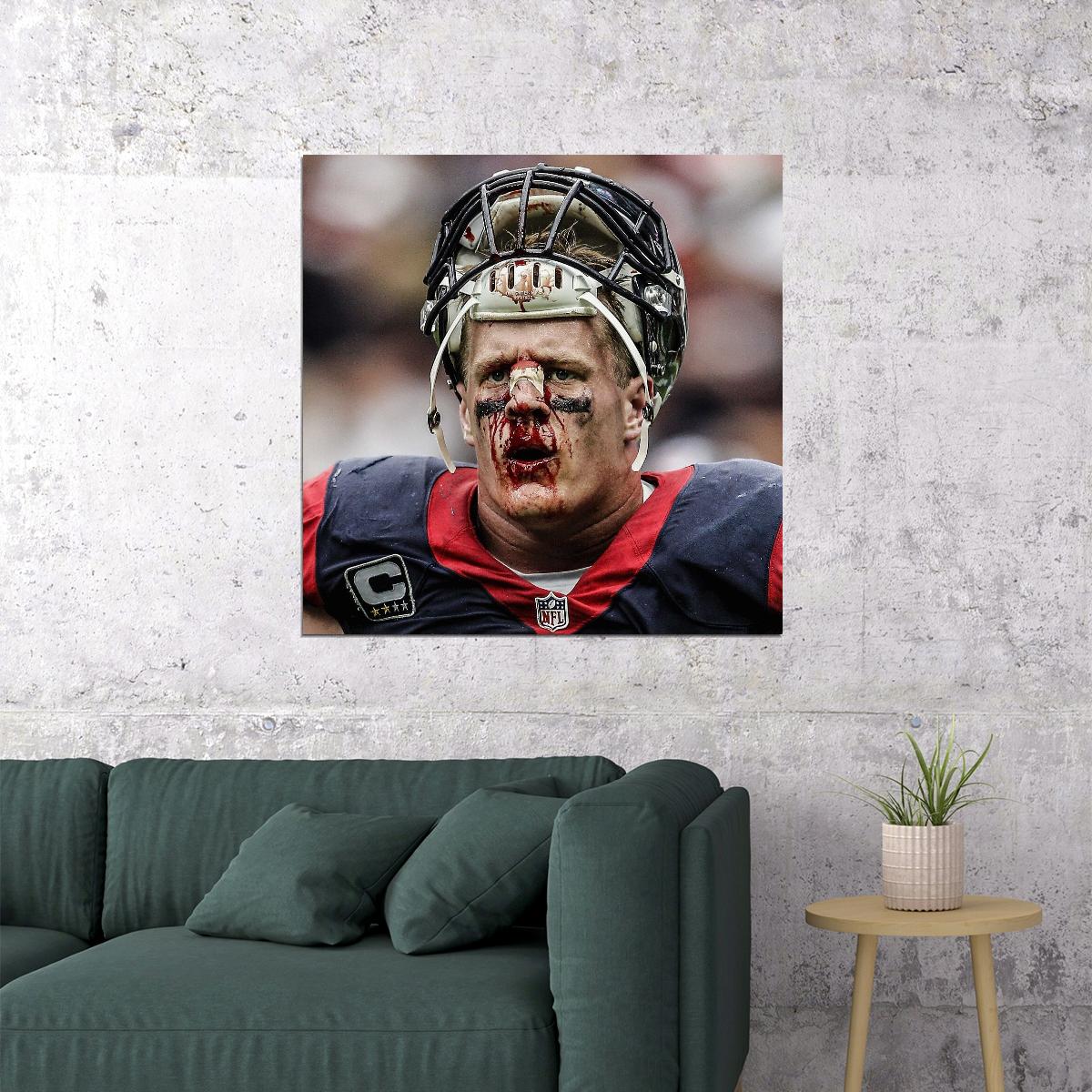 J.j. Watt Football Poster Nfl Star Wall Art Motivational Sports Print