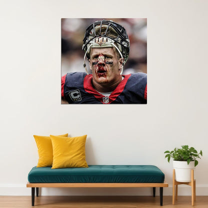 J.j. Watt Football Poster Nfl Star Wall Art Motivational Sports Print