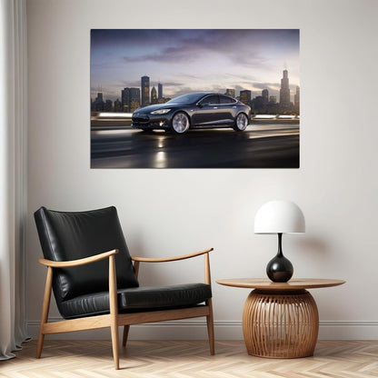 Tesla Sports Car Poster Iconic Electric Vehicle Wall Art