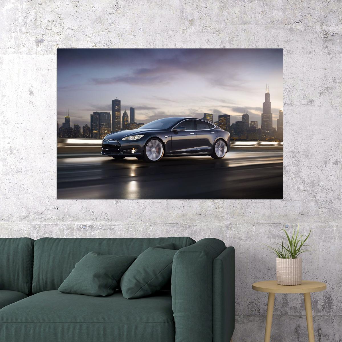 Tesla Sports Car Poster Iconic Electric Vehicle Wall Art