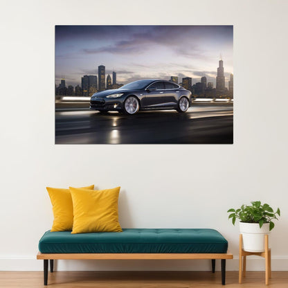 Tesla Sports Car Poster Iconic Electric Vehicle Wall Art