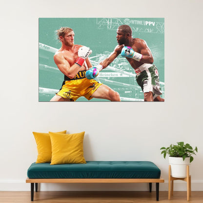 Jake Paul Vs. Floyd Mayweather Boxing Match Poster Sports Wall Art Iconic Celebrity Fight Print