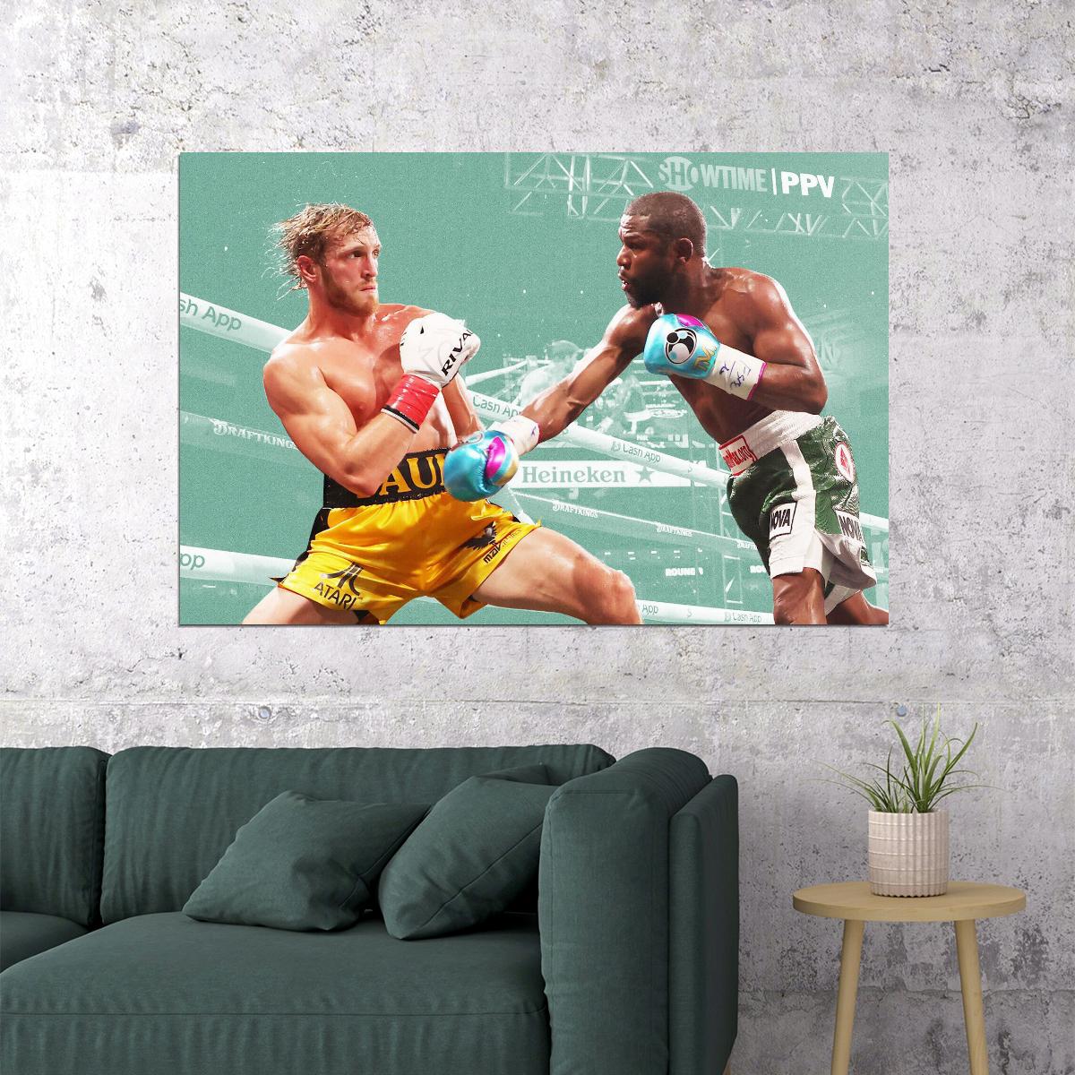 Jake Paul Vs. Floyd Mayweather Boxing Match Poster Sports Wall Art Iconic Celebrity Fight Print