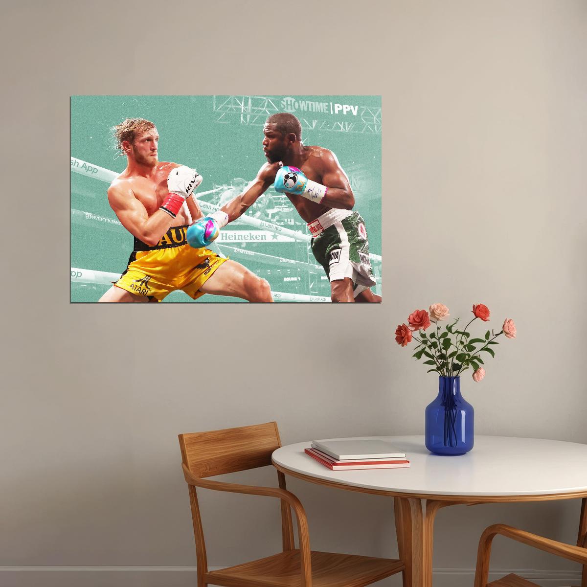 Jake Paul Vs. Floyd Mayweather Boxing Match Poster Sports Wall Art Iconic Celebrity Fight Print