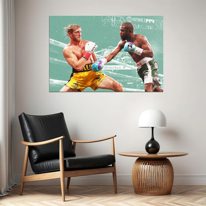 Jake Paul Vs. Floyd Mayweather Boxing Match Poster Sports Wall Art Iconic Celebrity Fight Print