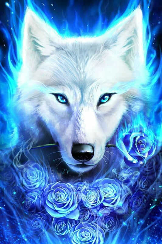 Wolf & Roses Whimsical Art Animal Poster