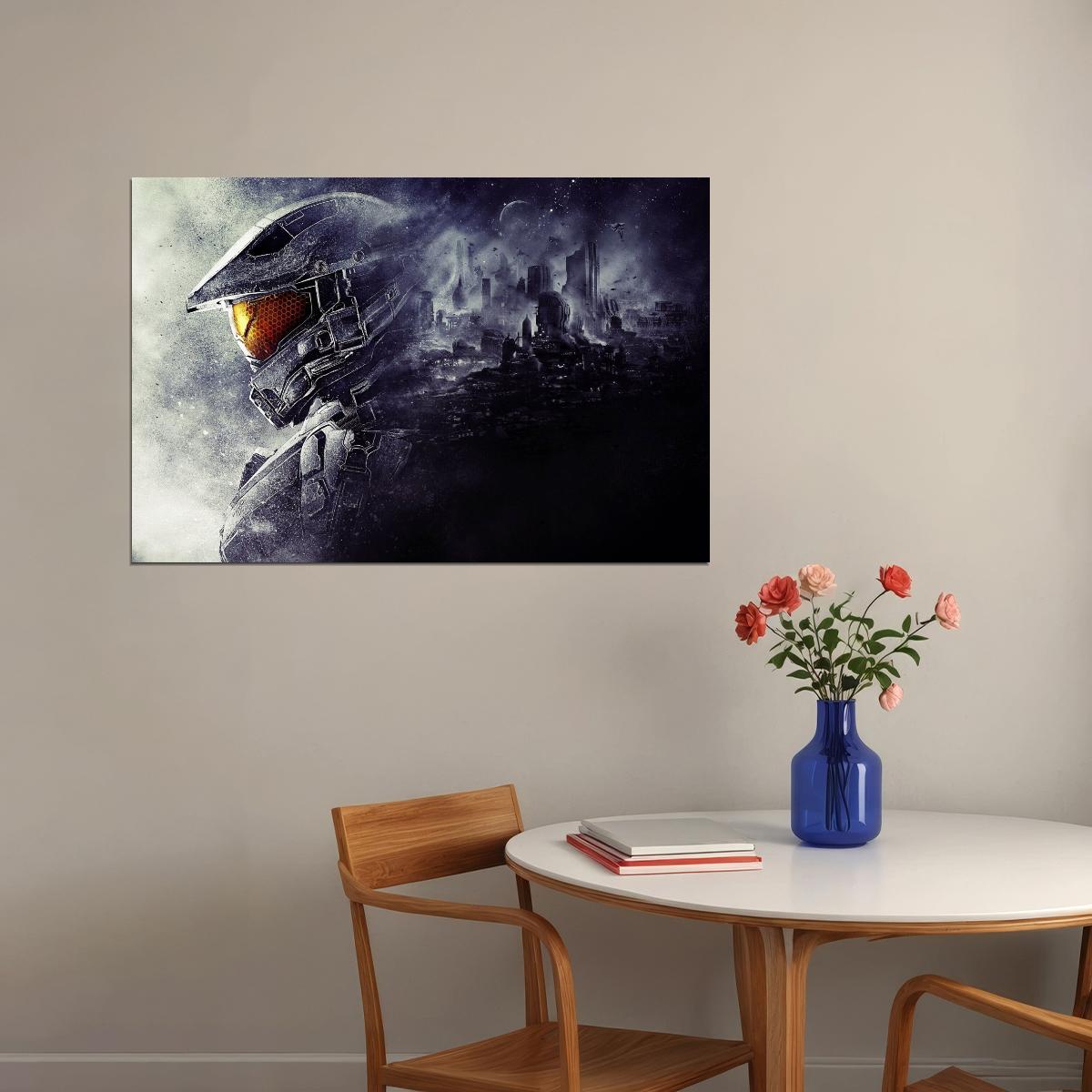 Halo Video Game Poster Sci-fi Shooter Wall Art Master Chief Print